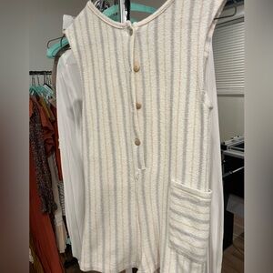 Zara jumper, cream with light stripe, button down, 2-3yr